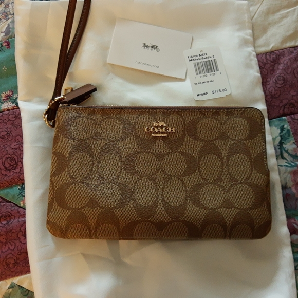 Coach Bags Coach Khaki Signature Double Zip Wallet Wristlet F69 New Poshmark